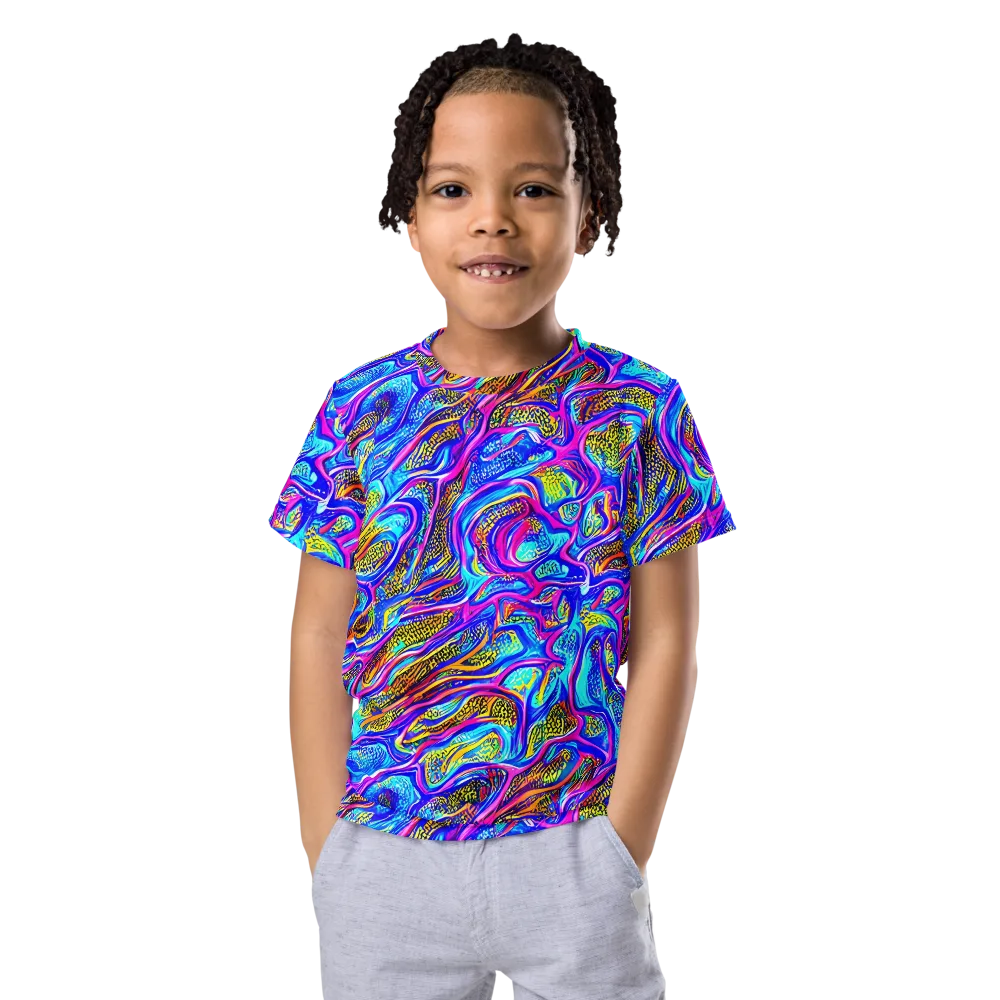 Fluorescent Jungle on Kids Crew Neck T-Shirt — Front