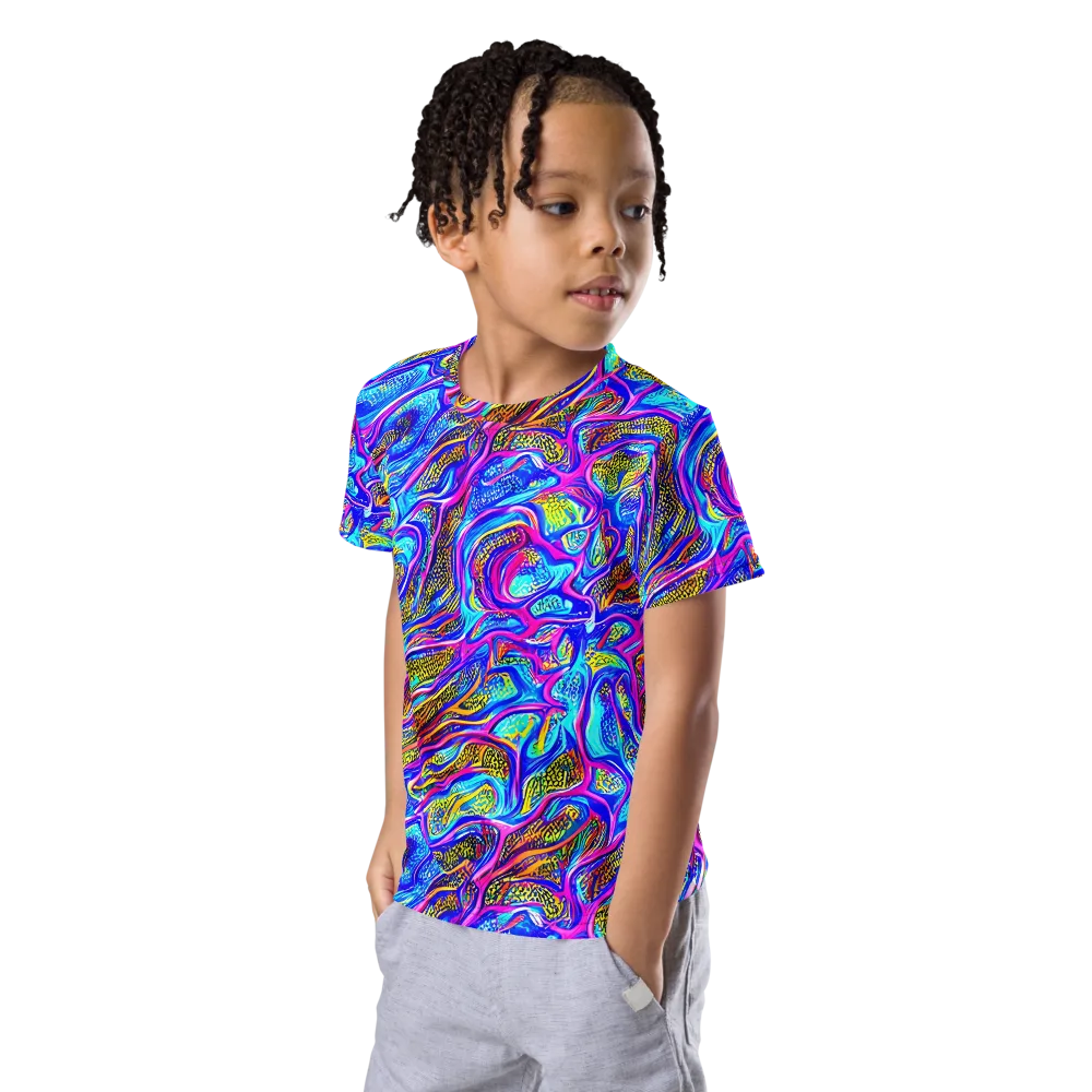 Fluorescent Jungle on Kids Crew Neck T-Shirt — Left Front