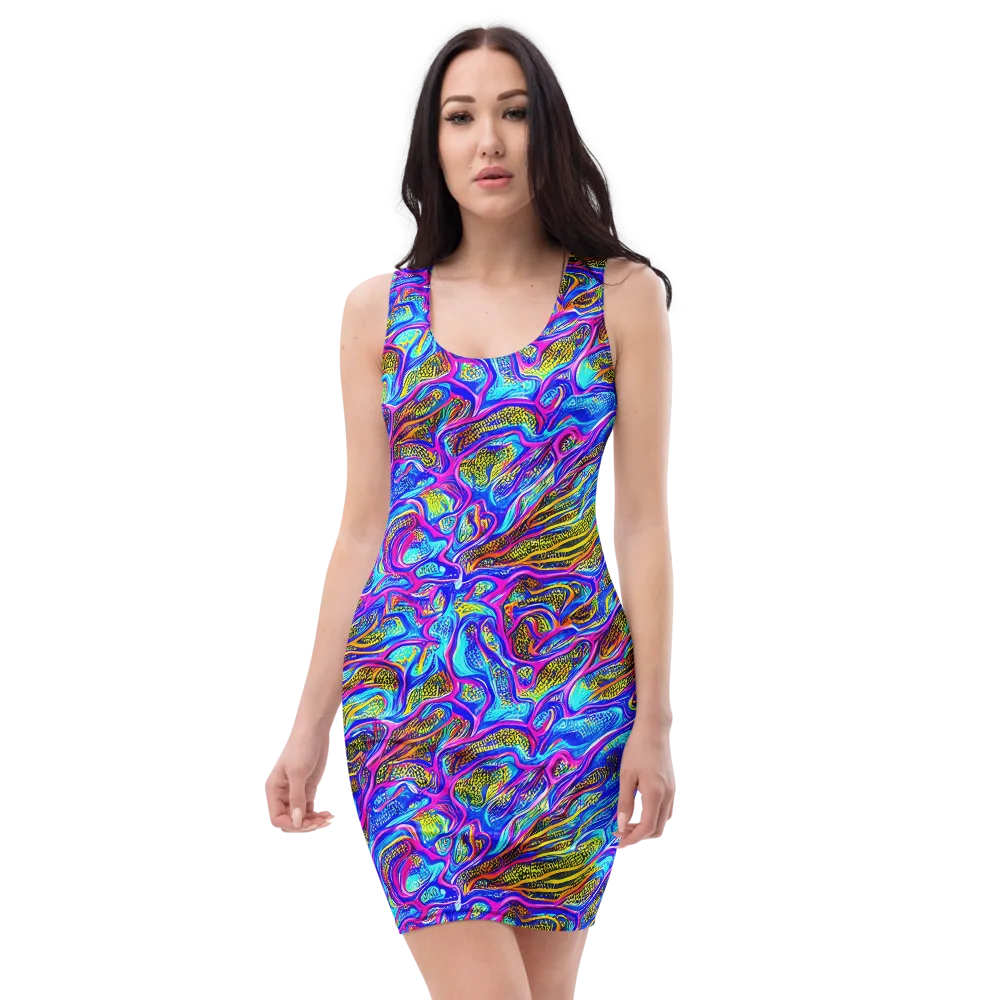 Fluorescent Jungle on Bodycon Dress — Front