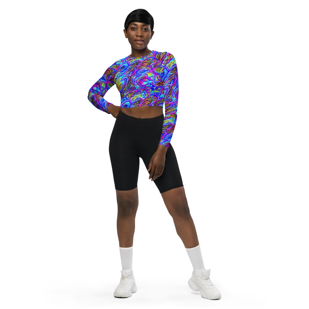 Fluorescent Jungle on Long Sleeve Crop Top — Front