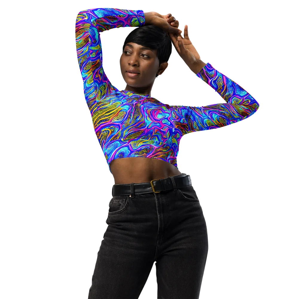 Fluorescent Jungle on Long Sleeve Crop Top — Front