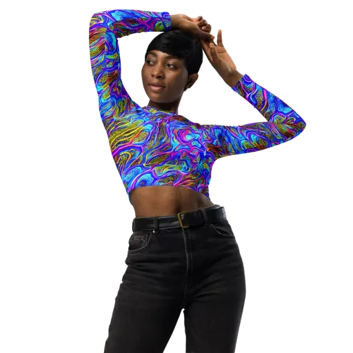 Fluorescent Jungle on a Long Sleeve Crop Top