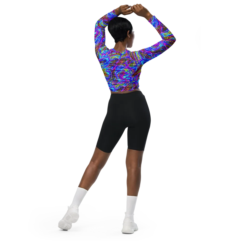 Fluorescent Jungle on Long Sleeve Crop Top — Back