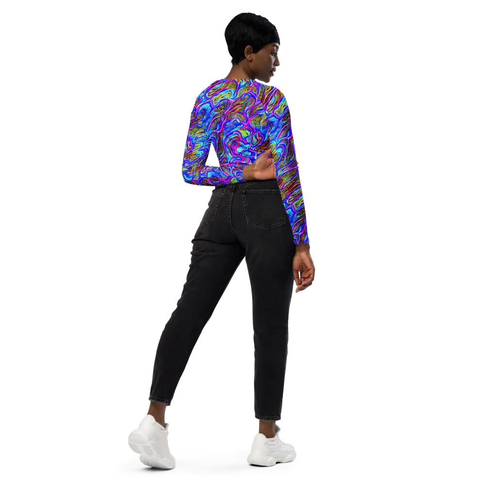 Fluorescent Jungle on Long Sleeve Crop Top — Right Back