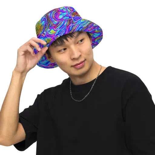 Fluorescent Jungle on a Reversible Bucket Hat