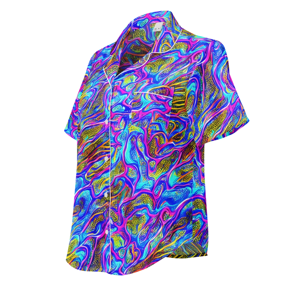 Fluorescent Jungle on Women's Short Sleeve Pajama Top — Left Front