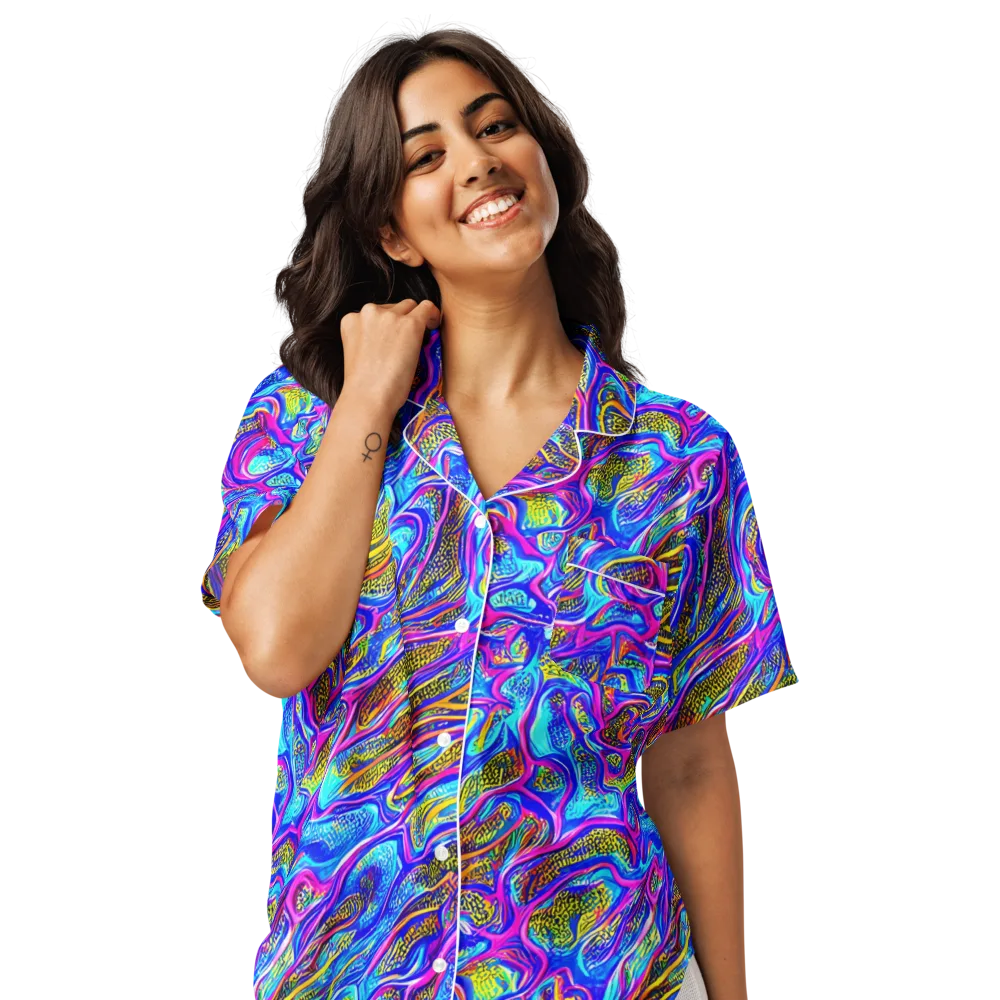 Fluorescent Jungle on Women's Short Sleeve Pajama Top — Front