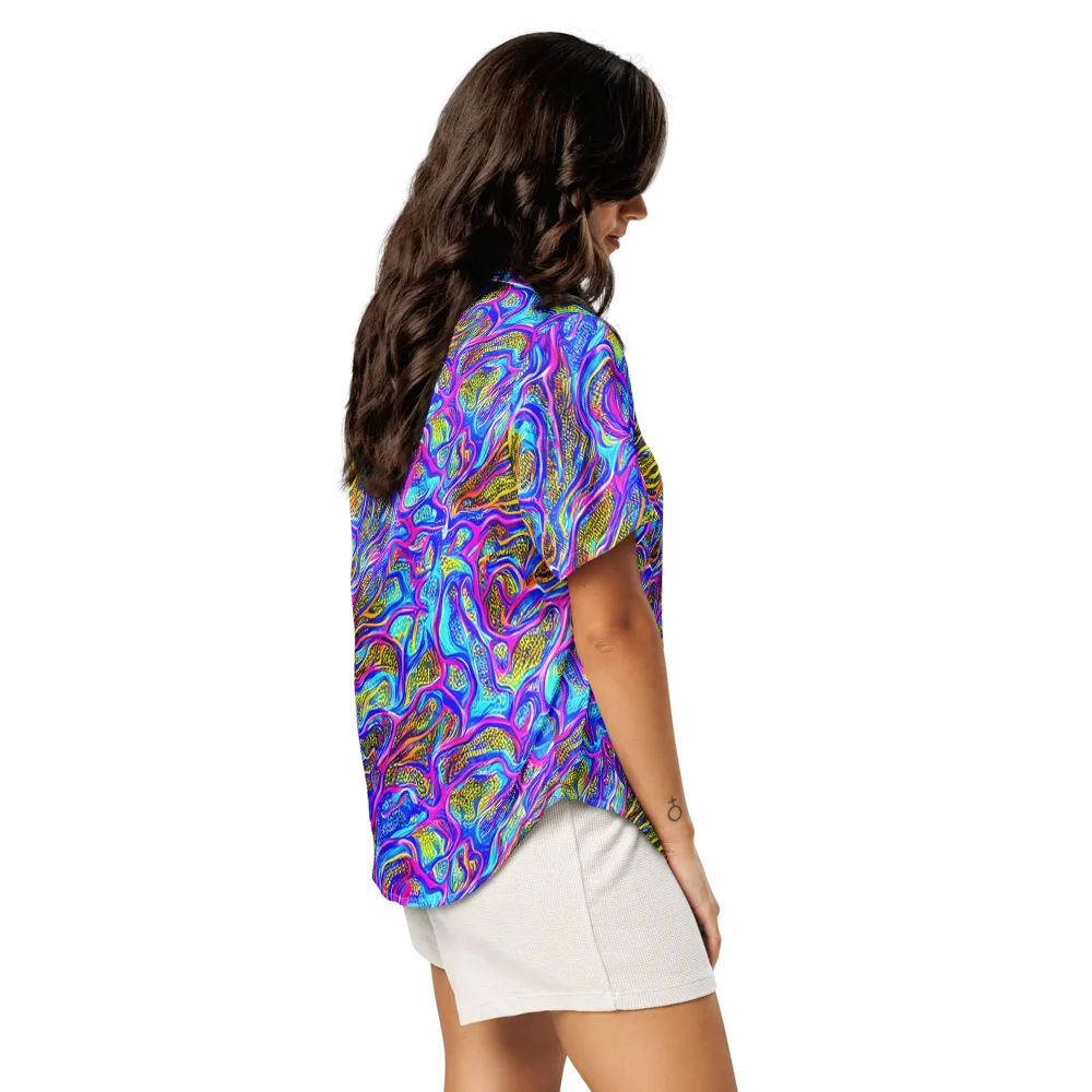 Fluorescent Jungle on Women's Short Sleeve Pajama Top — Right Back
