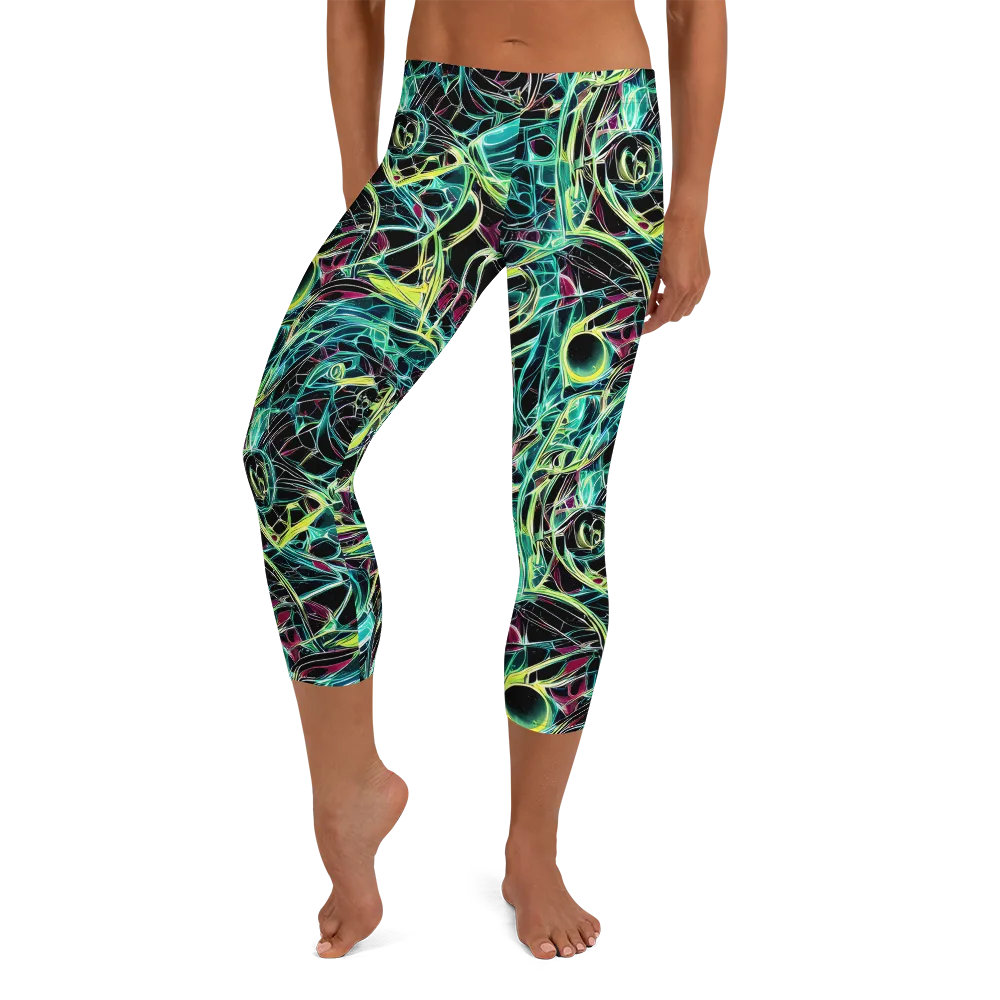 Vivid Circuitry on Capri Leggings — Front