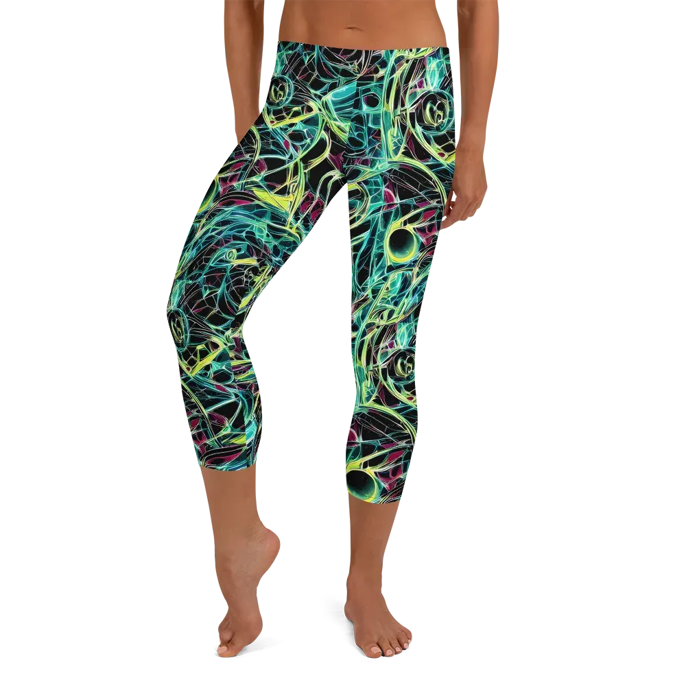 Vivid Circuitry on Capri Leggings — Front