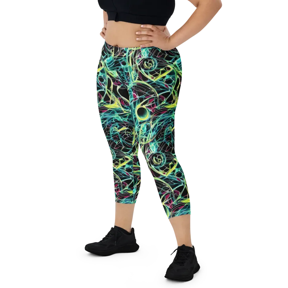 Vivid Circuitry on Capri Leggings — Front