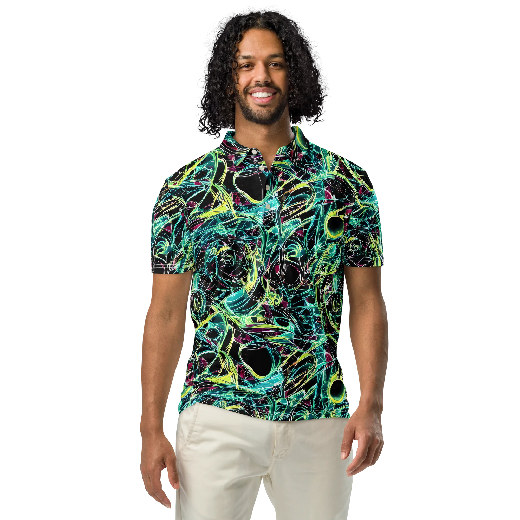 Vivid Circuitry on Men's Slim Fit Polo Shirt — Front