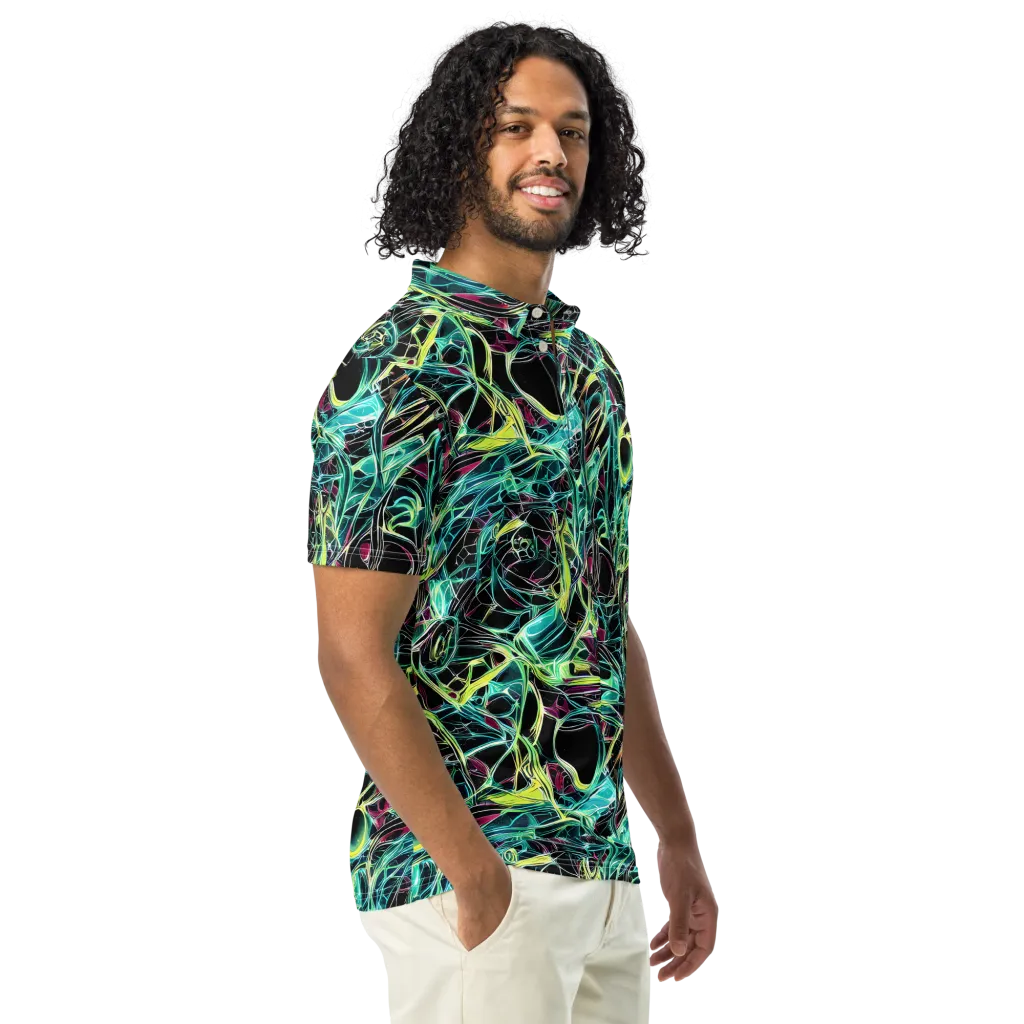 Vivid Circuitry on Men's Slim Fit Polo Shirt — Right Front
