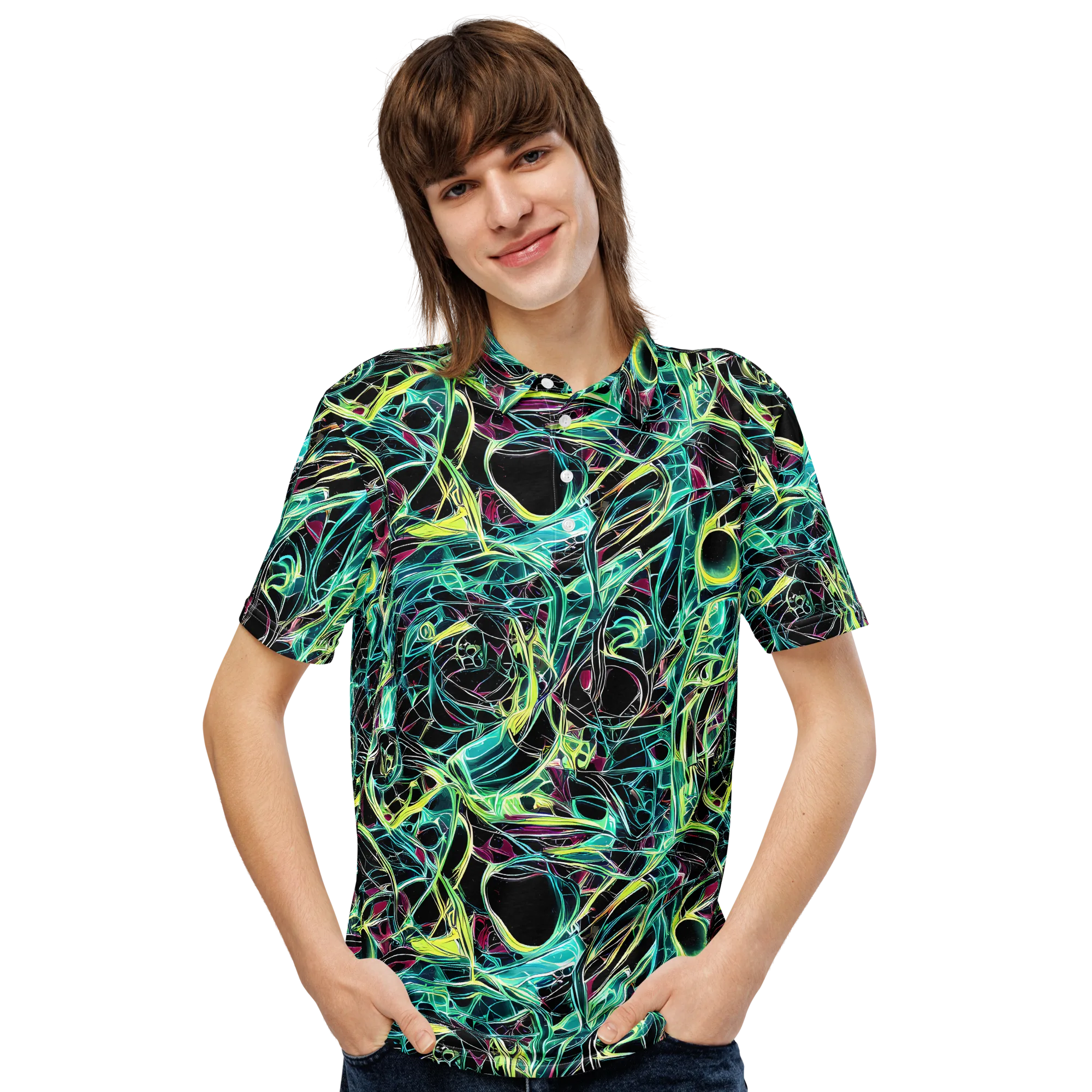 Vivid Circuitry on Men's Slim Fit Polo Shirt — Front