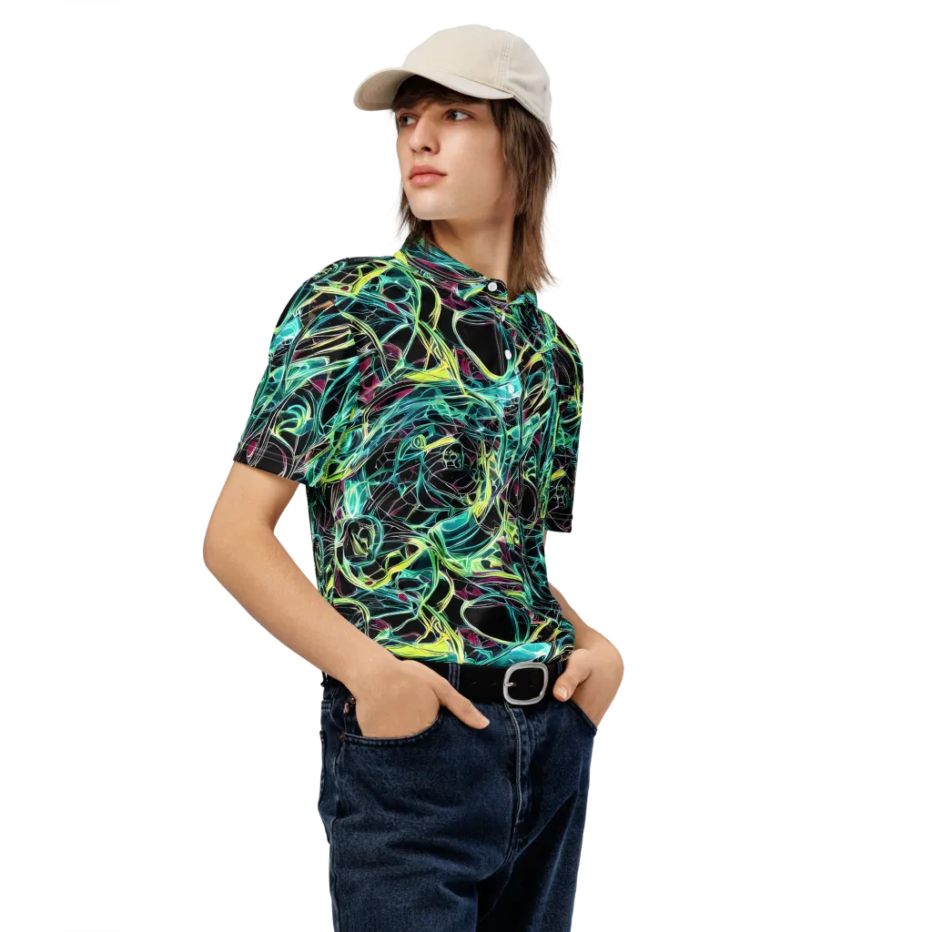 Vivid Circuitry on Men's Slim Fit Polo Shirt — Right Front