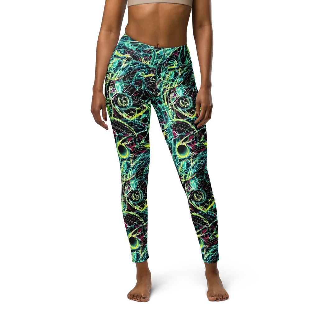Vivid Circuitry on Yoga Leggings — Front