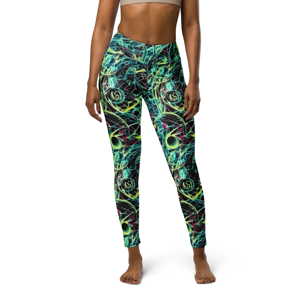 Vivid Circuitry on Yoga Leggings — Front