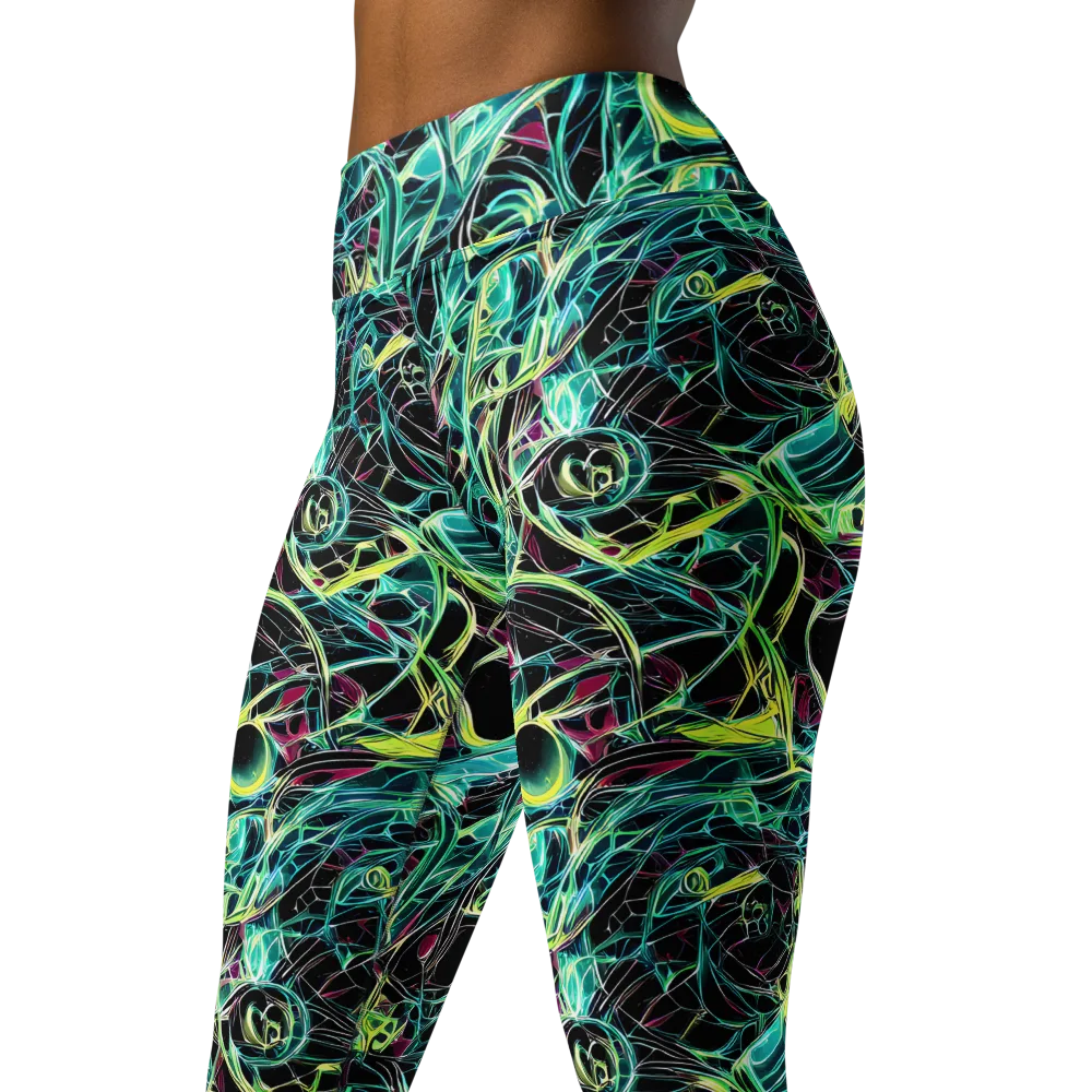 Vivid Circuitry on Yoga Leggings — Left Front