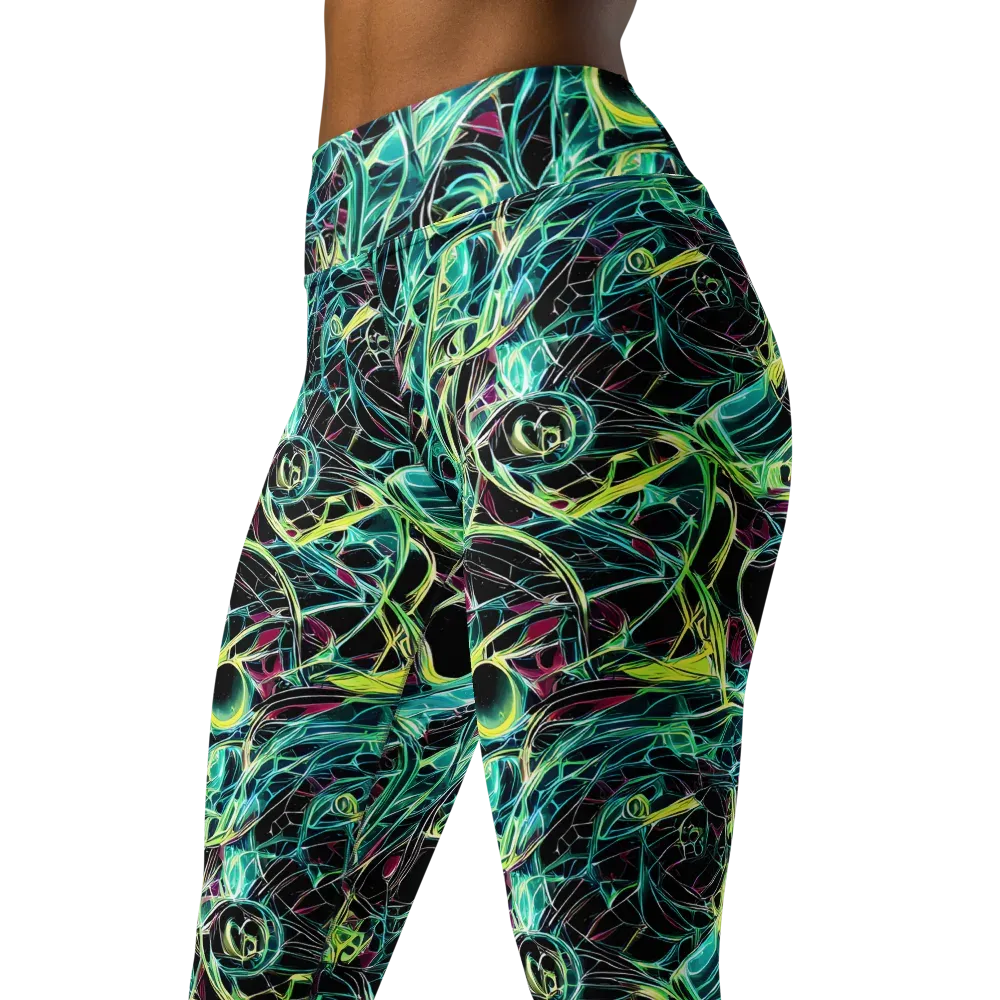 Vivid Circuitry on Yoga Leggings — Left Front