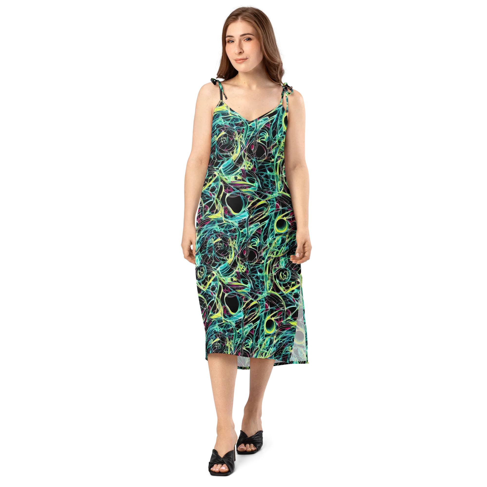 Vivid Circuitry on Slip Dress — Front