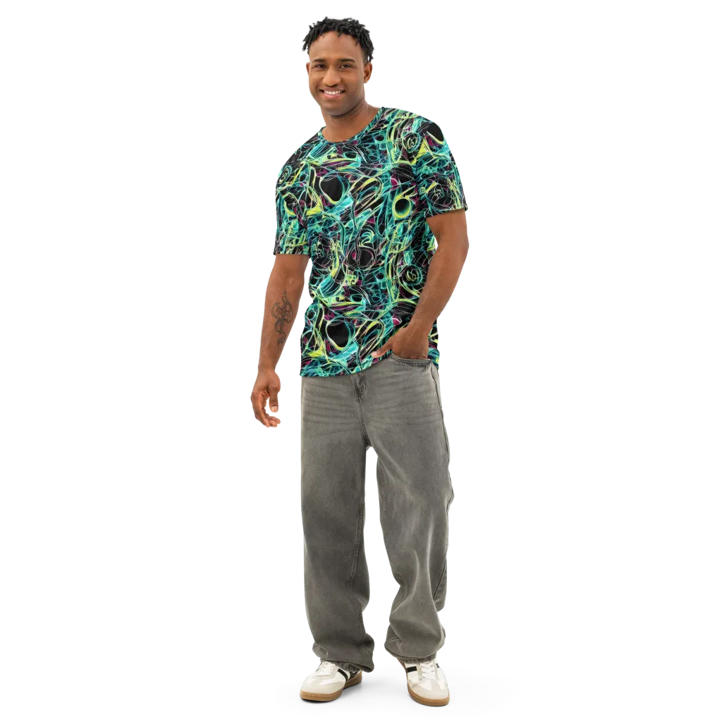 Vivid Circuitry on Men's Cotton Crew Neck T-Shirt — Front