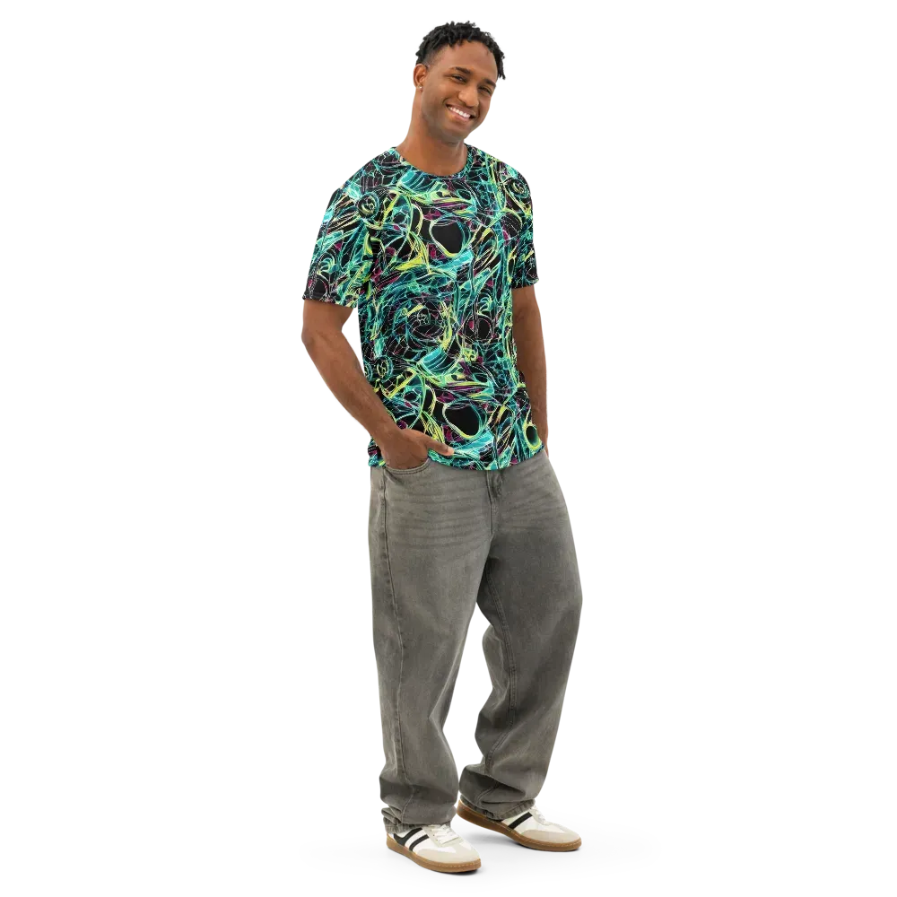 Vivid Circuitry on Men's Cotton Crew Neck T-Shirt — Right Front