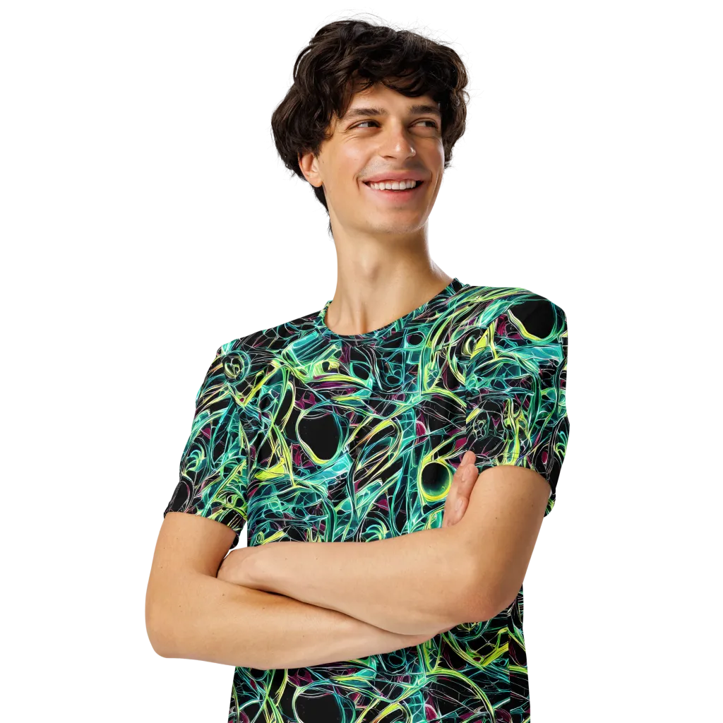 Vivid Circuitry on Men's Crew Neck T-Shirt — Left Front