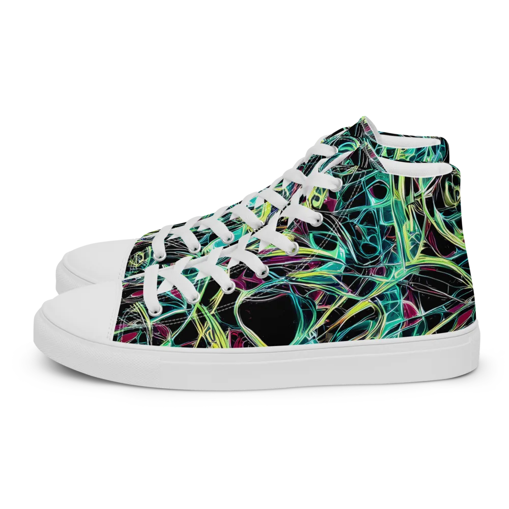 Vivid Circuitry on Men's High Top Canvas Shoes — Left