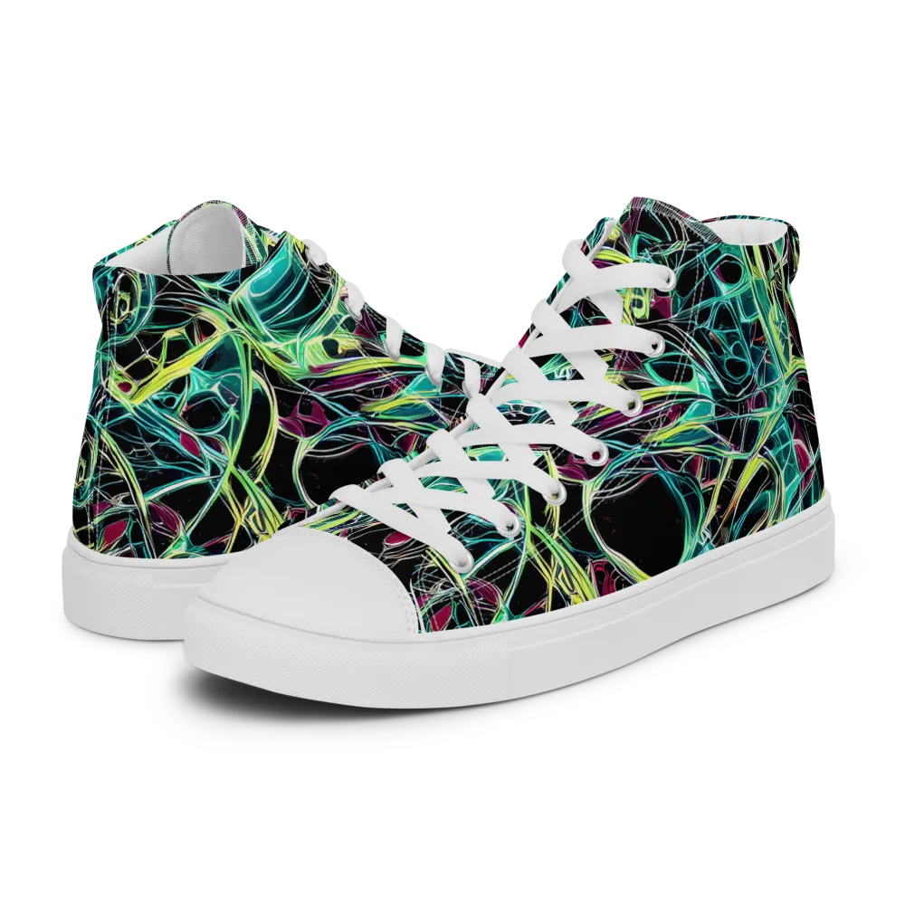 Vivid Circuitry on Men's High Top Canvas Shoes — Left