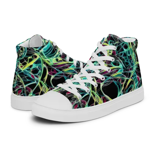 Vivid Circuitry on a Men's High Top Canvas Shoes