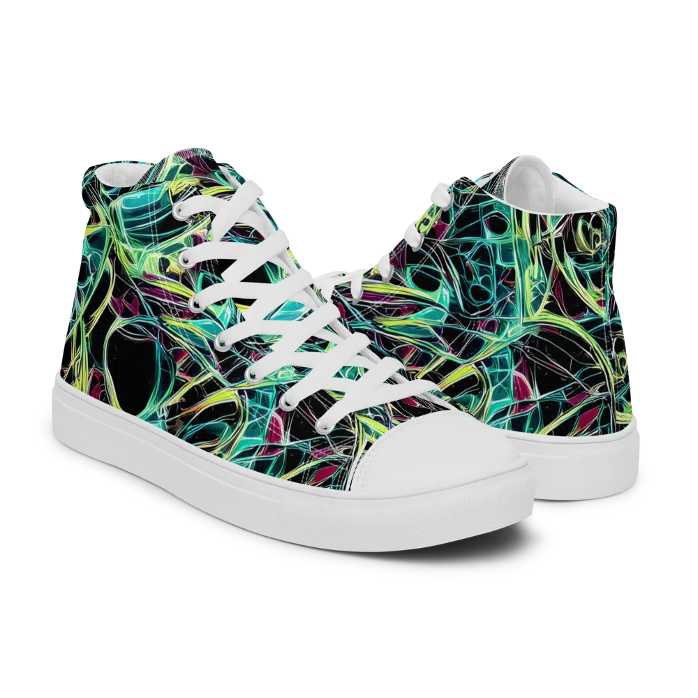 Vivid Circuitry on Men's High Top Canvas Shoes — Right