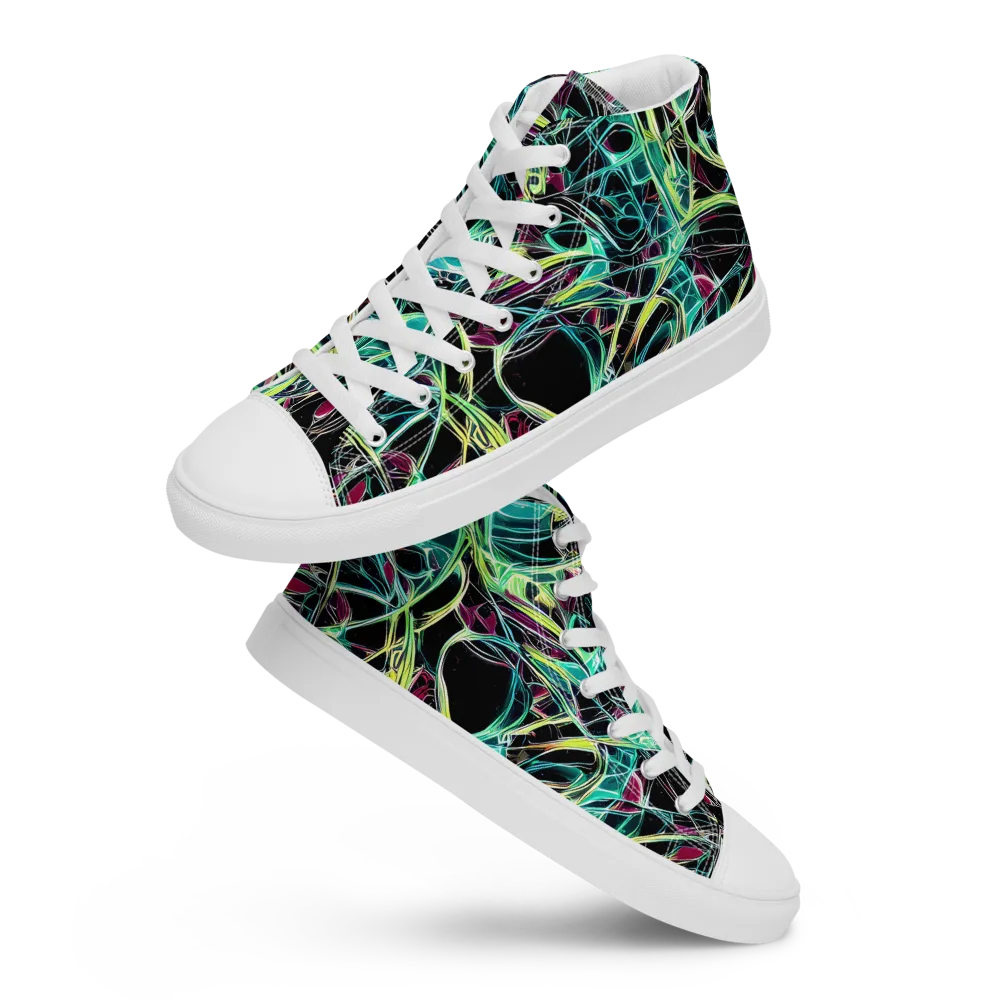 Vivid Circuitry on Men's High Top Canvas Shoes — Front