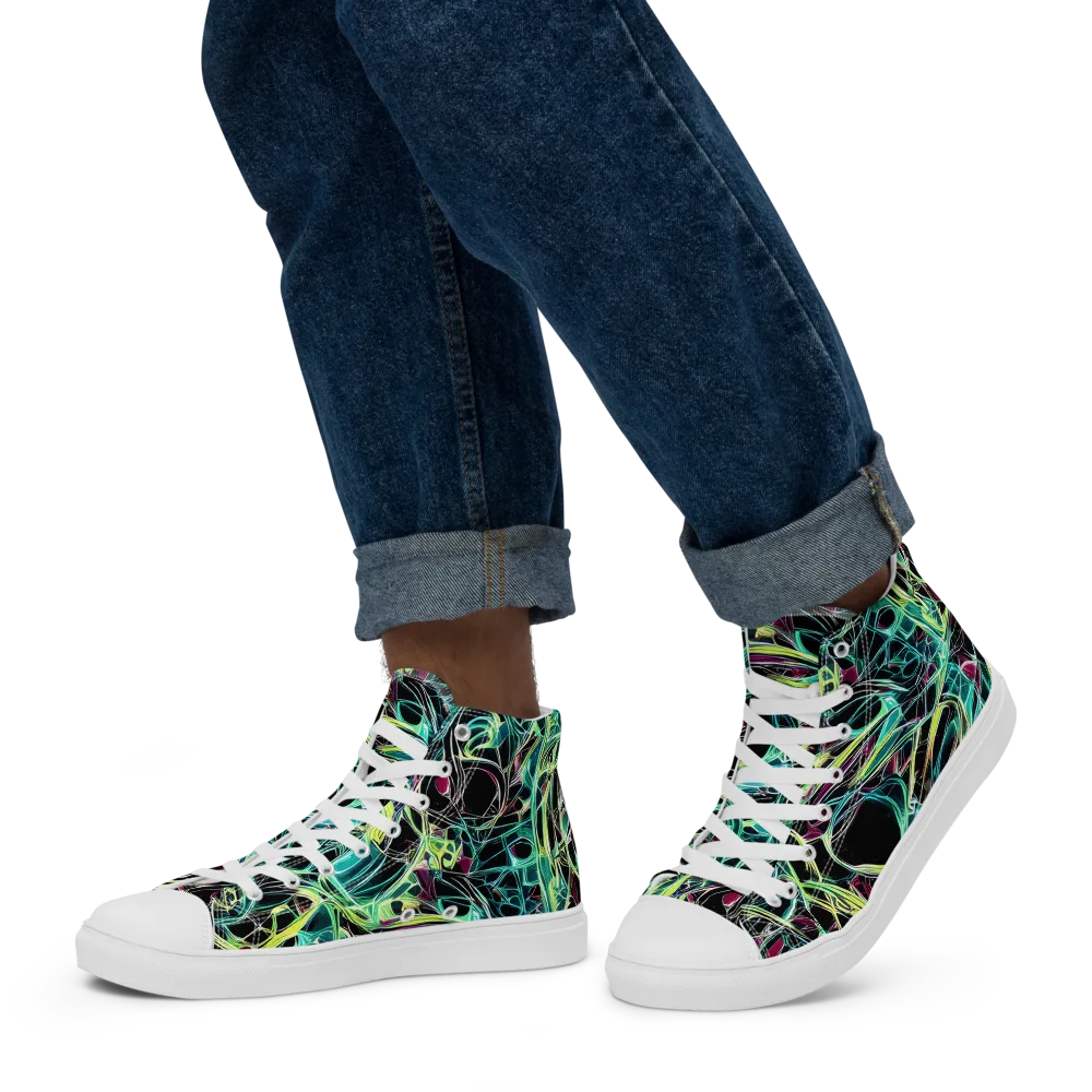 Vivid Circuitry on Men's High Top Canvas Shoes — Left
