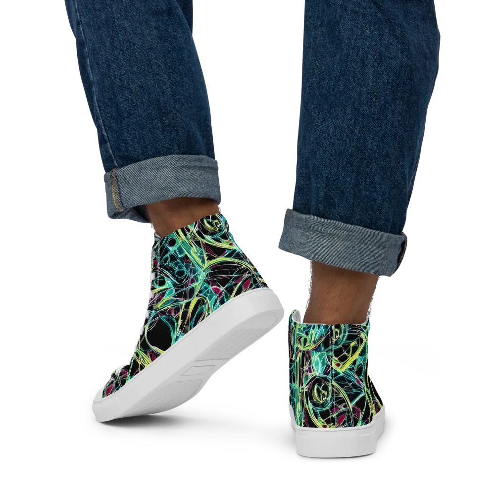 Vivid Circuitry on Men's High Top Canvas Shoes — Back