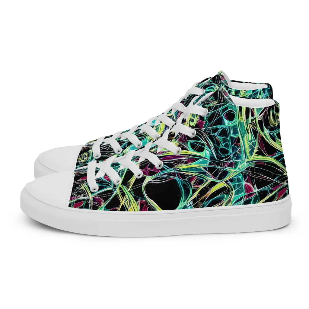 Vivid Circuitry on Women's High Top Canvas Shoes — Left