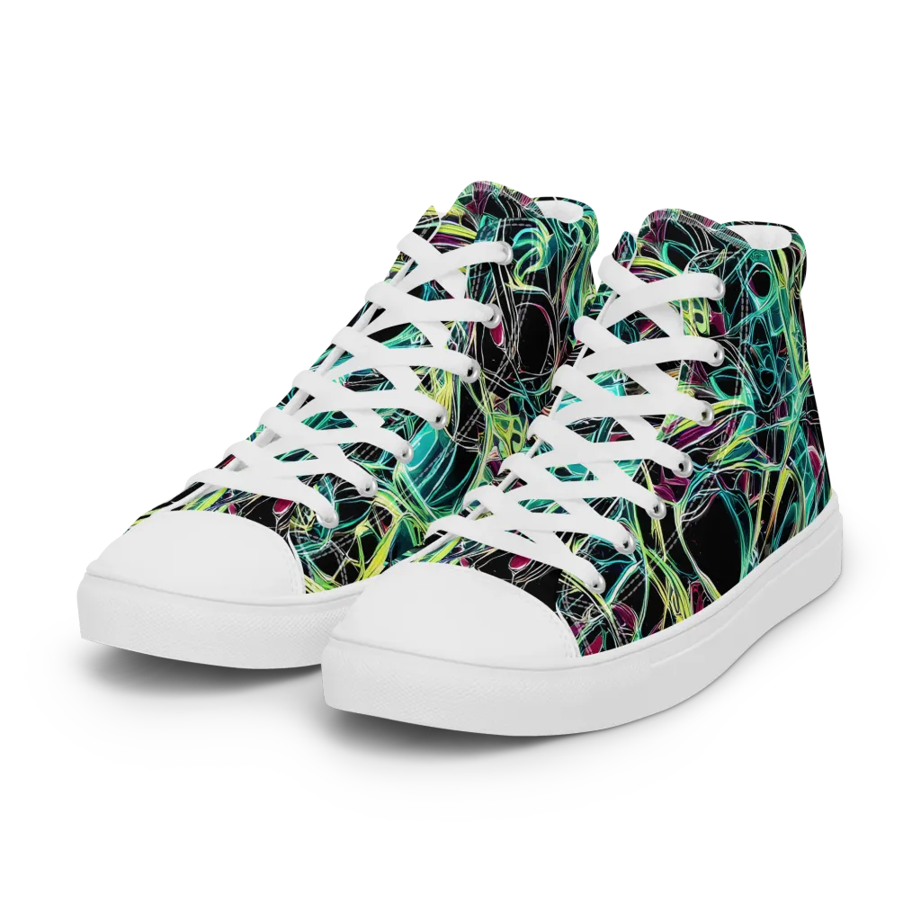 Vivid Circuitry on Women's High Top Canvas Shoes — Left Front