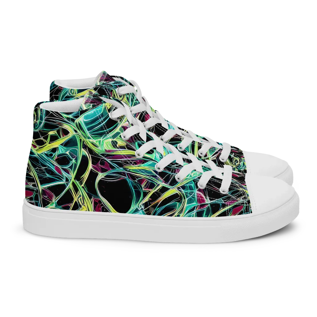 Vivid Circuitry on Women's High Top Canvas Shoes — Right