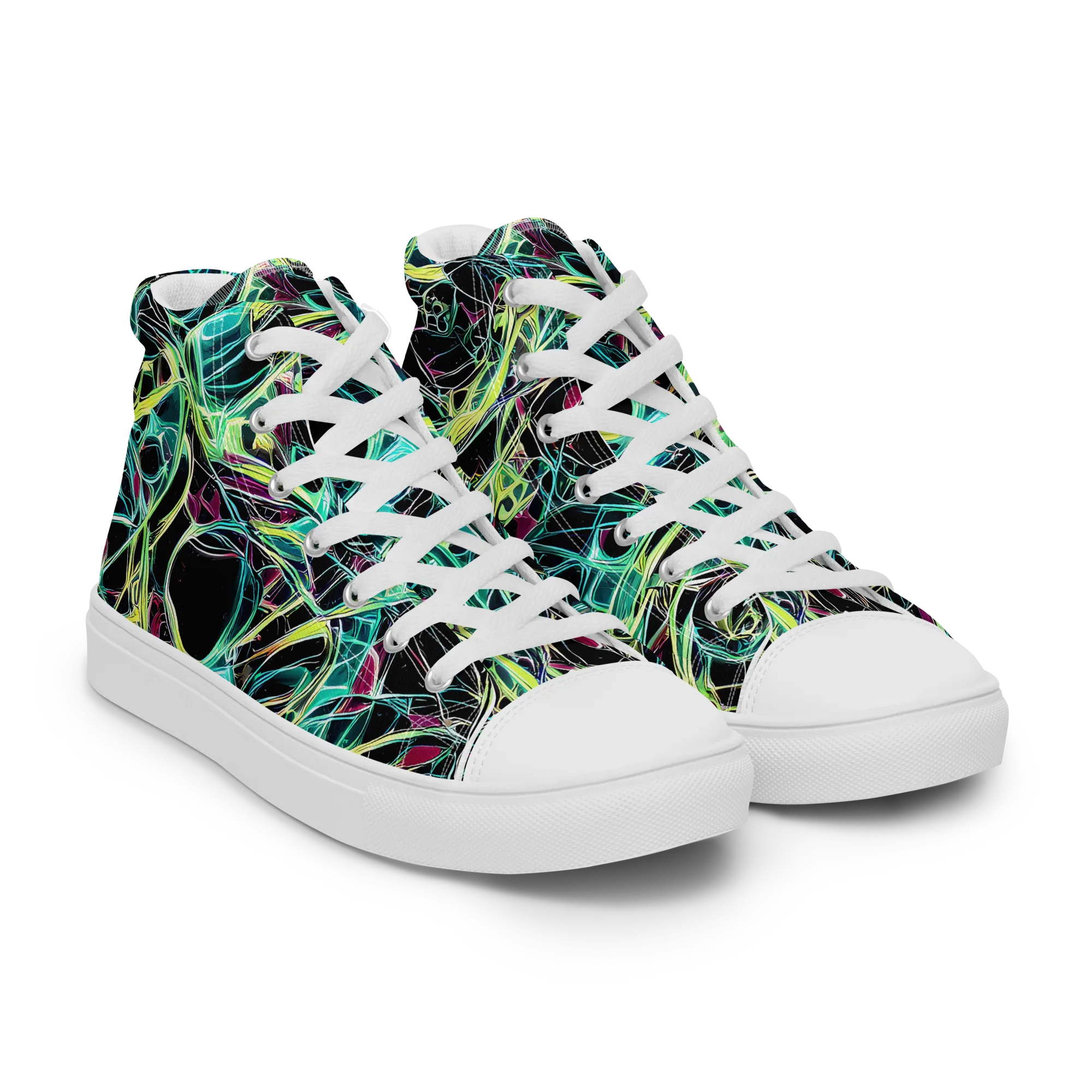 Vivid Circuitry on Women's High Top Canvas Shoes — Right Front