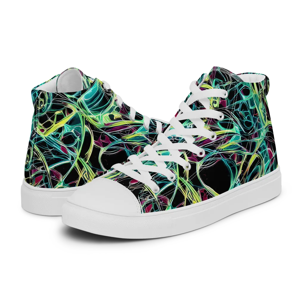 Vivid Circuitry on Women's High Top Canvas Shoes — Left