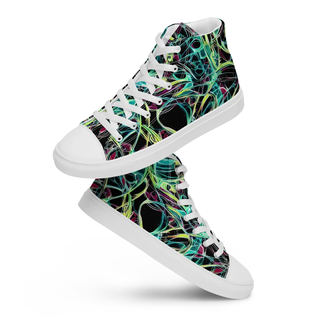 Vivid Circuitry on Women's High Top Canvas Shoes — Front