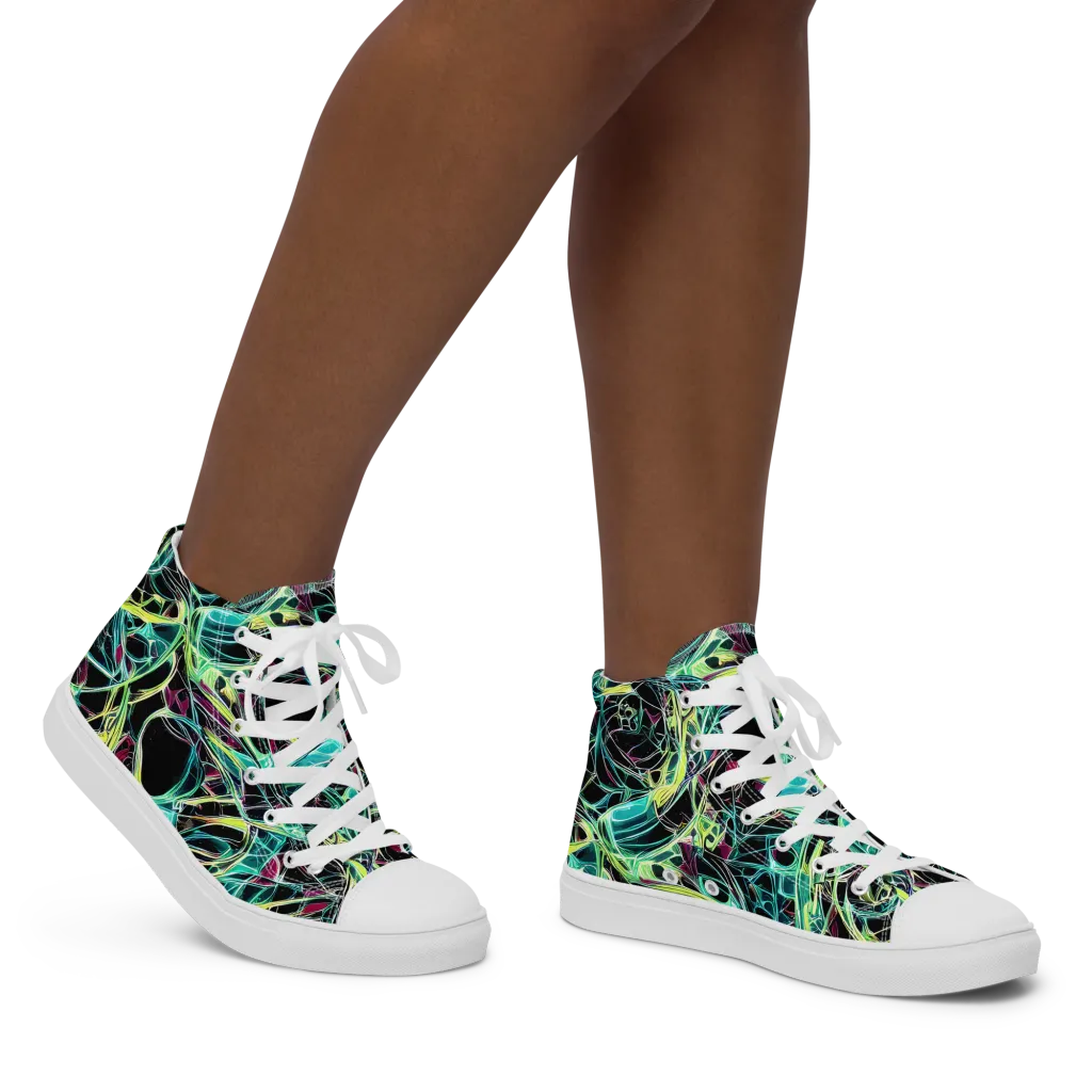 Vivid Circuitry on Women's High Top Canvas Shoes — Right
