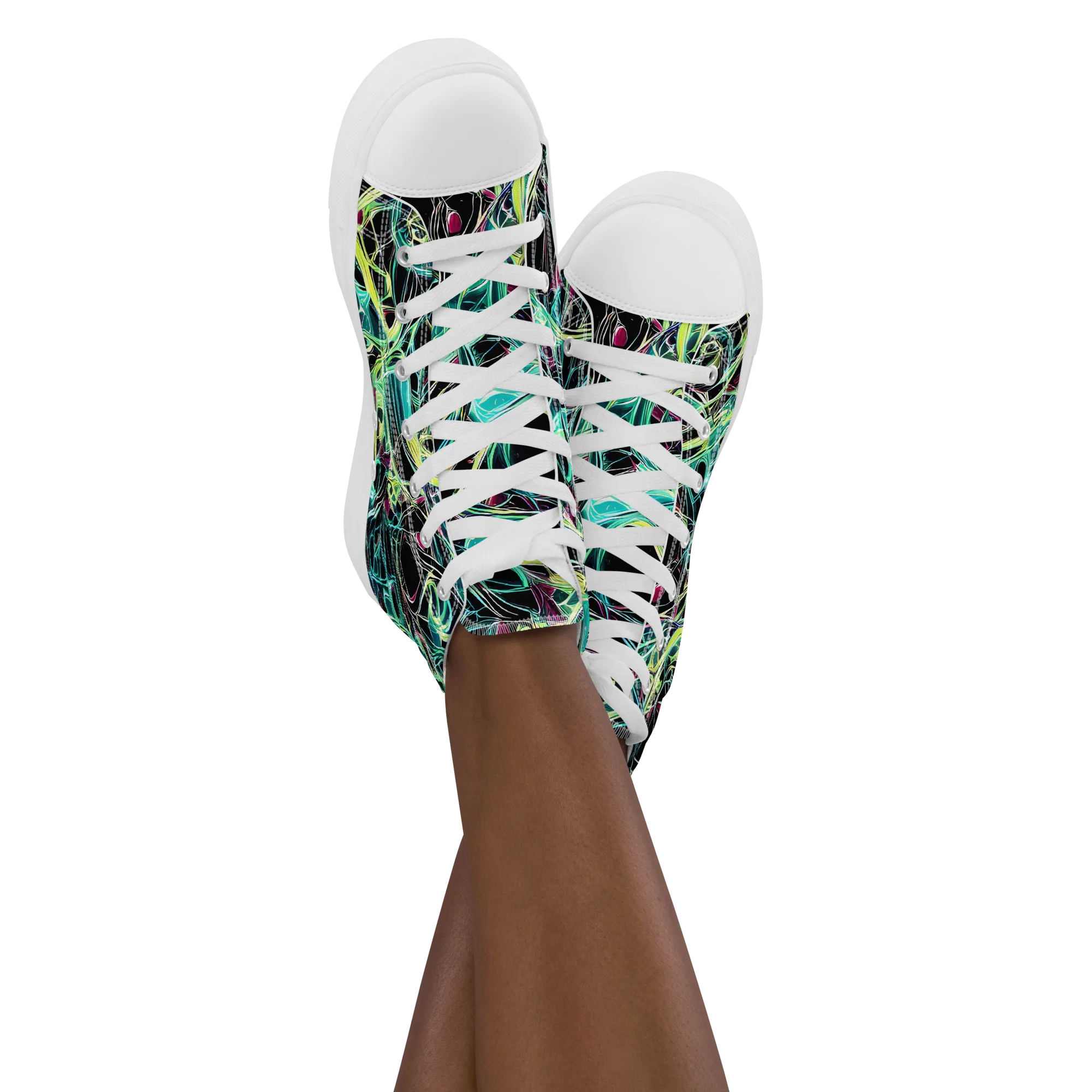 Vivid Circuitry on Women's High Top Canvas Shoes — Front