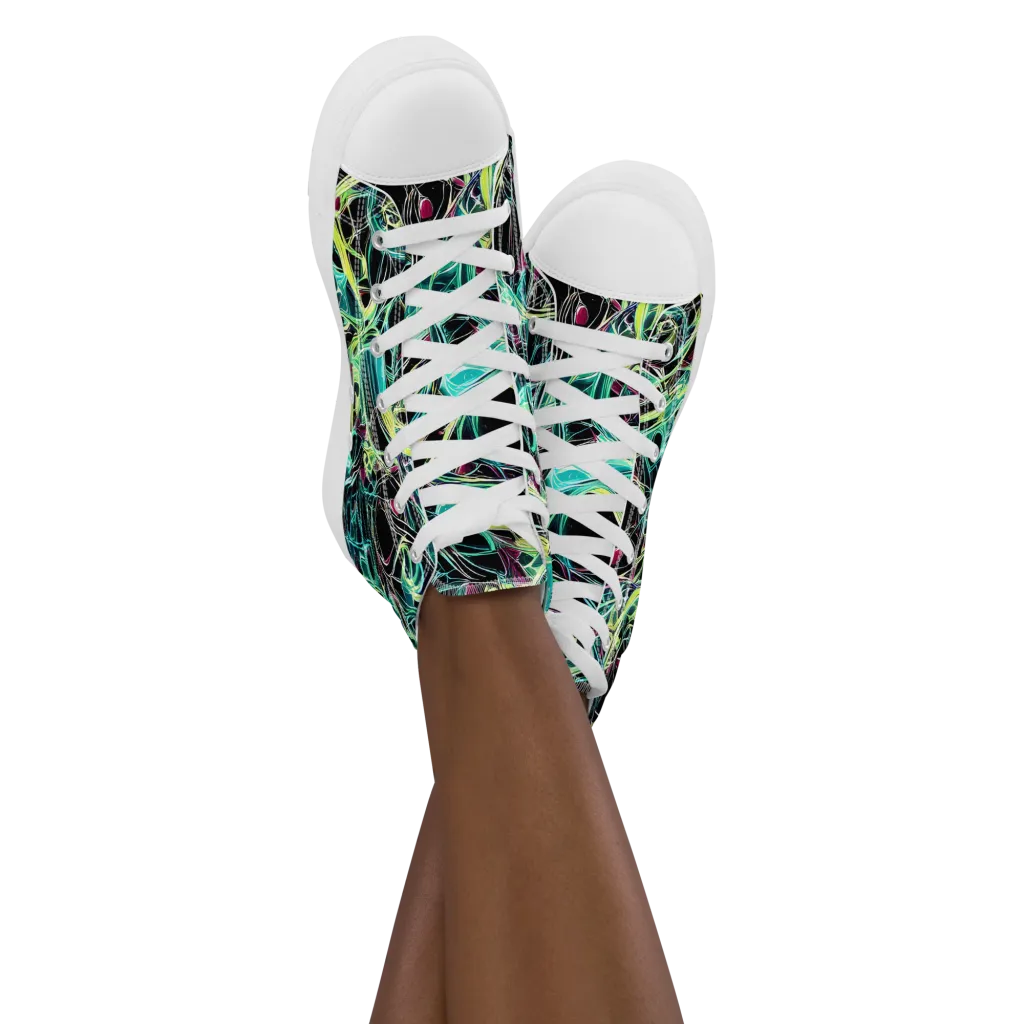 Vivid Circuitry on Women's High Top Canvas Shoes — Front