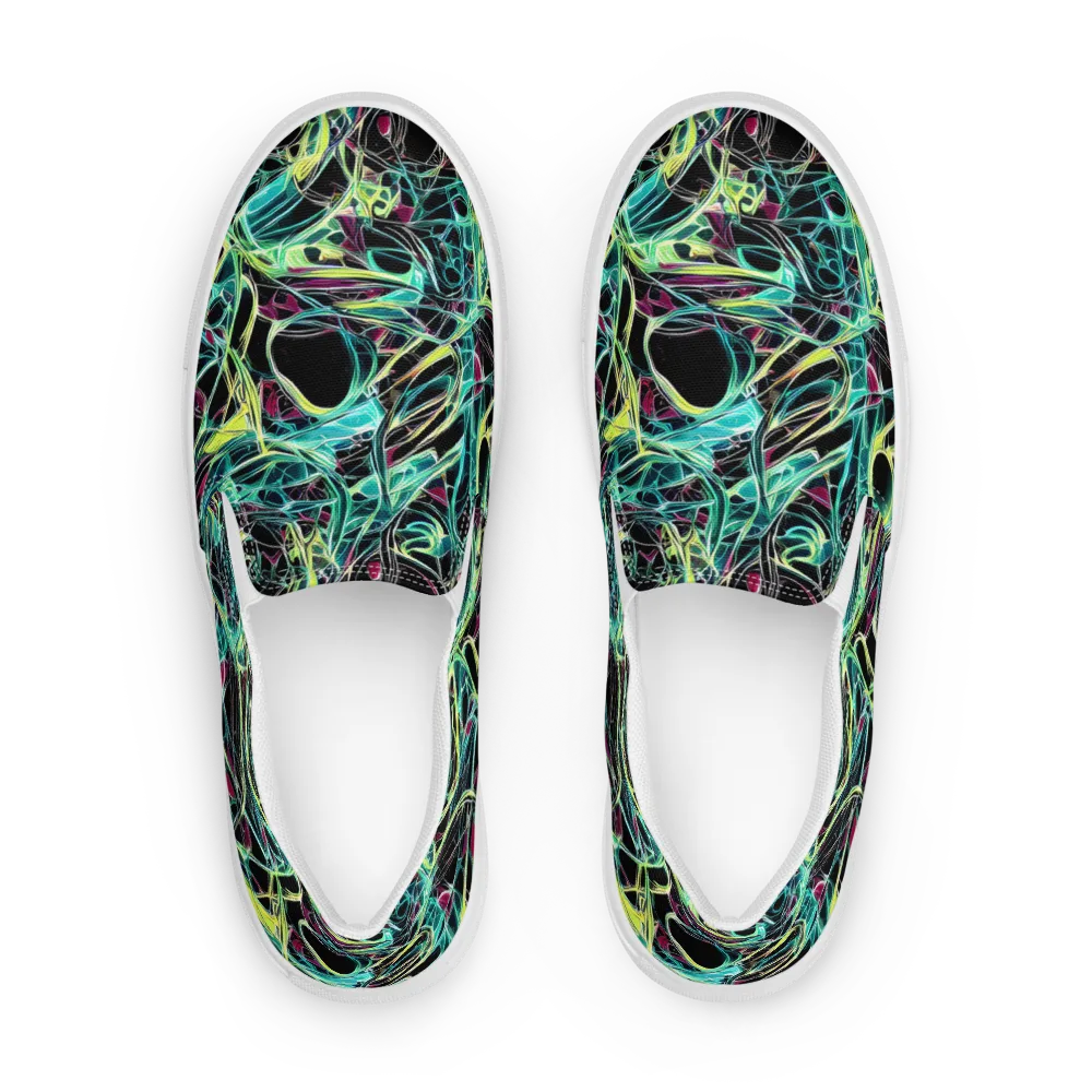 Vivid Circuitry on Men's Slip-On Canvas Shoes — Front