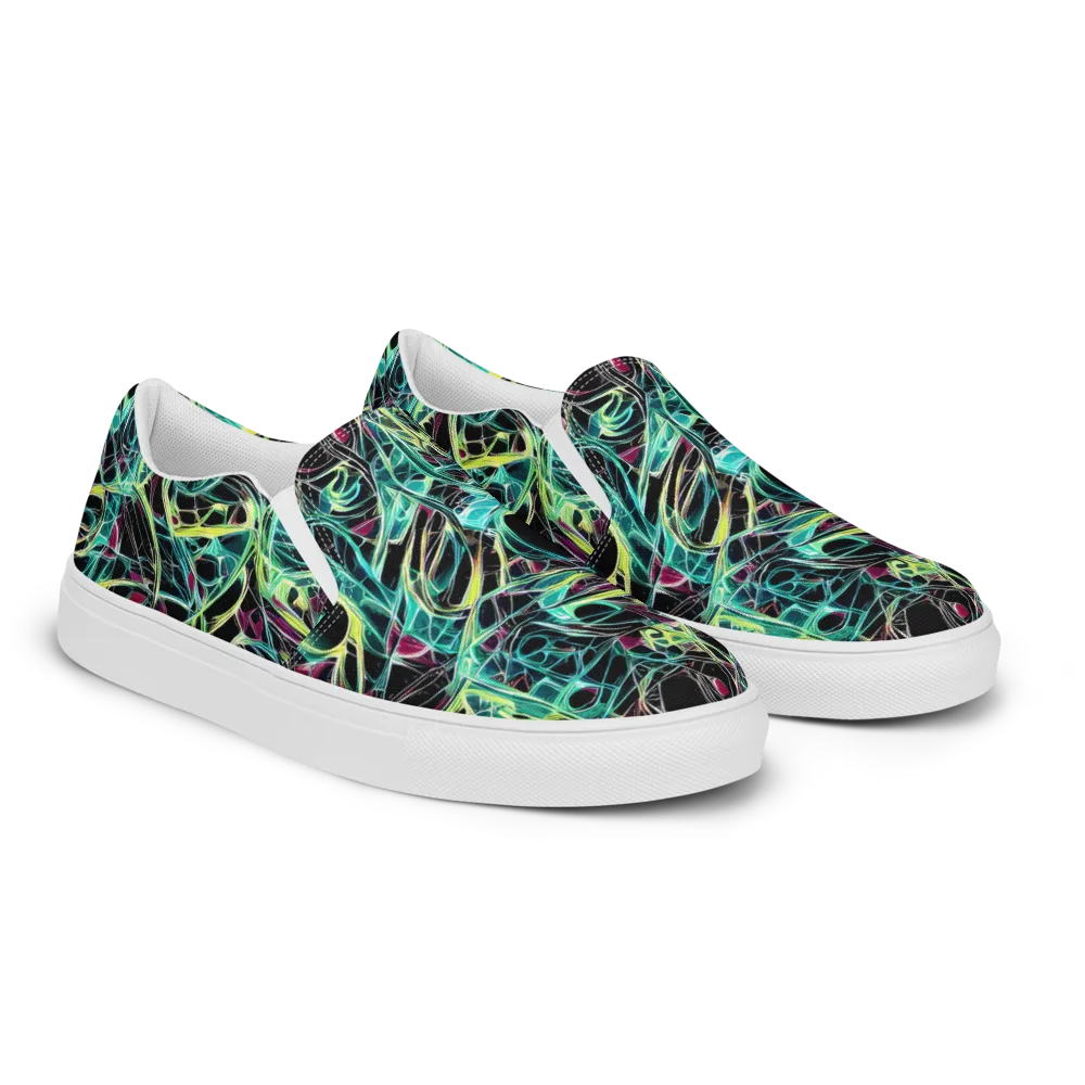 Vivid Circuitry on Men's Slip-On Canvas Shoes — Right Front