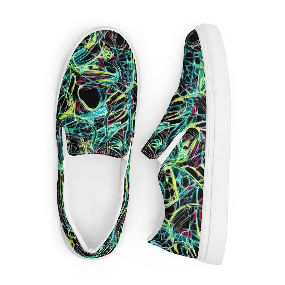 Vivid Circuitry on Men's Slip-On Canvas Shoes — Front