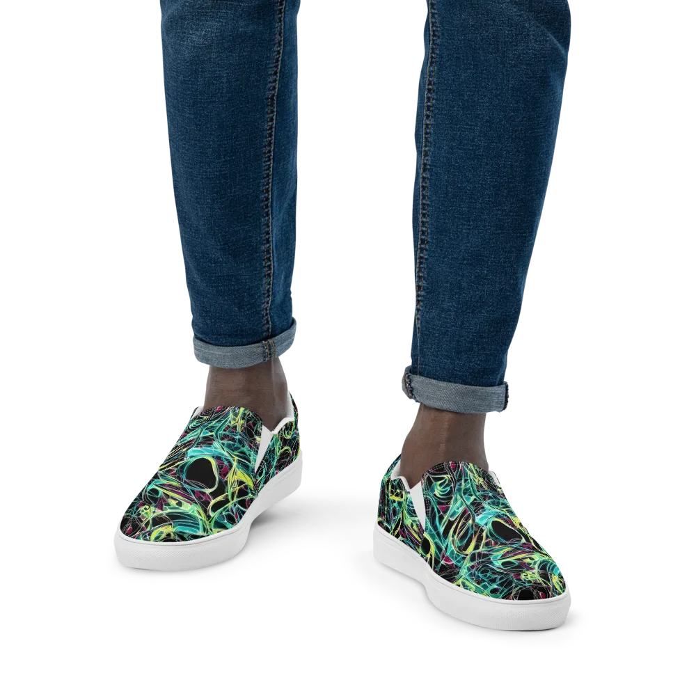 Vivid Circuitry on Men's Slip-On Canvas Shoes — Front