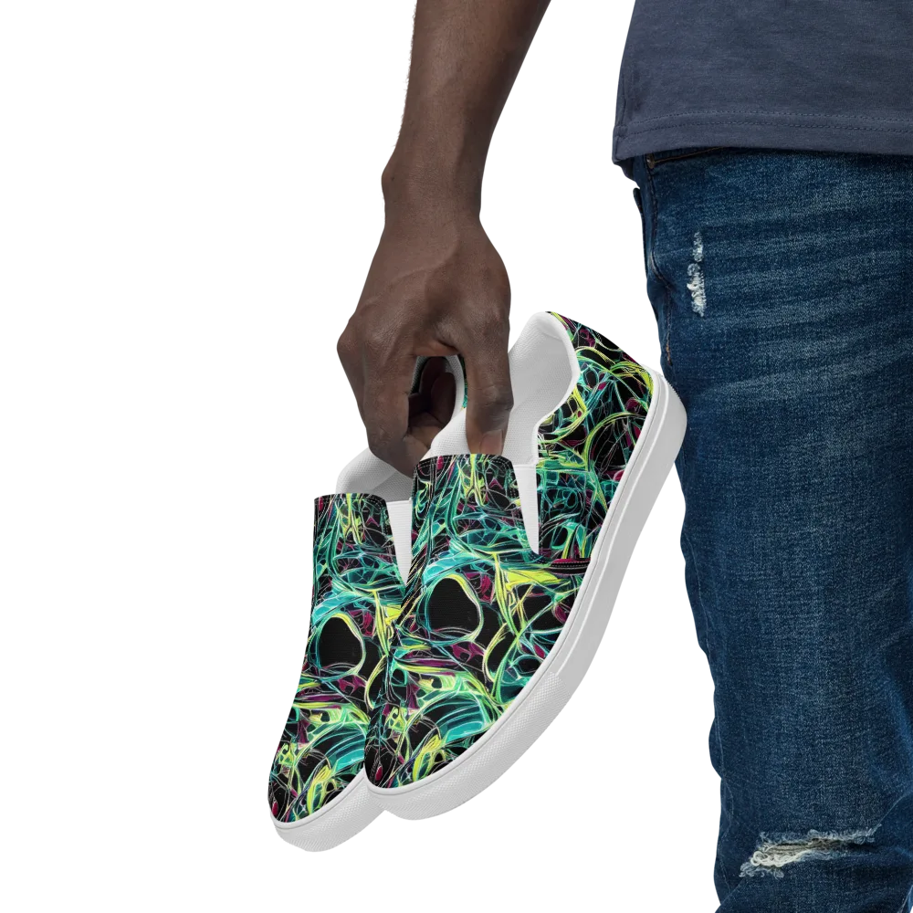 Vivid Circuitry on Men's Slip-On Canvas Shoes — Left Front