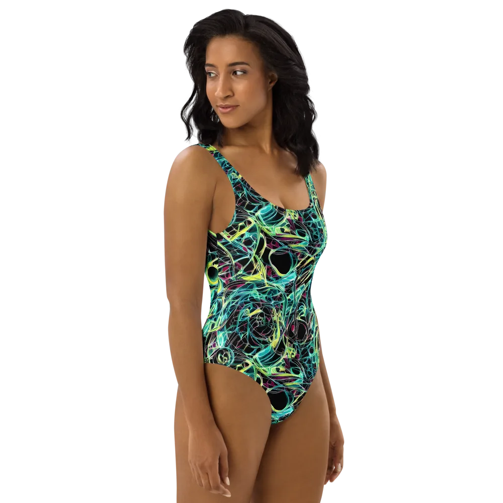 Vivid Circuitry on One-Piece Swimsuit — Right