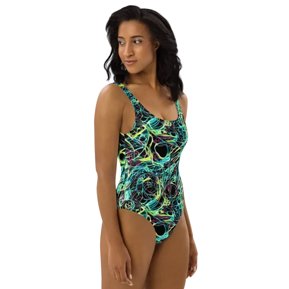 Vivid Circuitry on One-Piece Swimsuit — Right